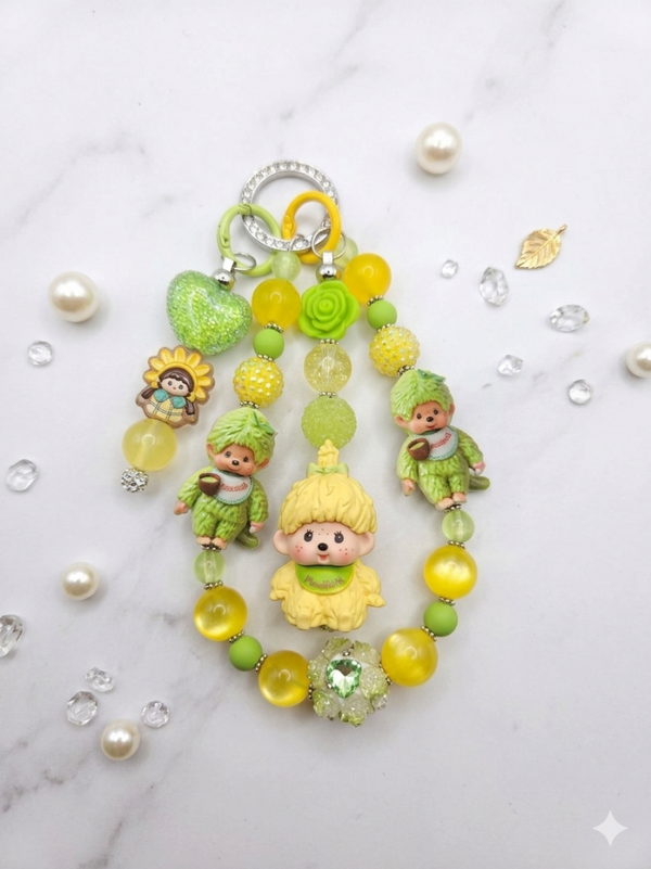 Handmade bagcharm green yellow monchhici