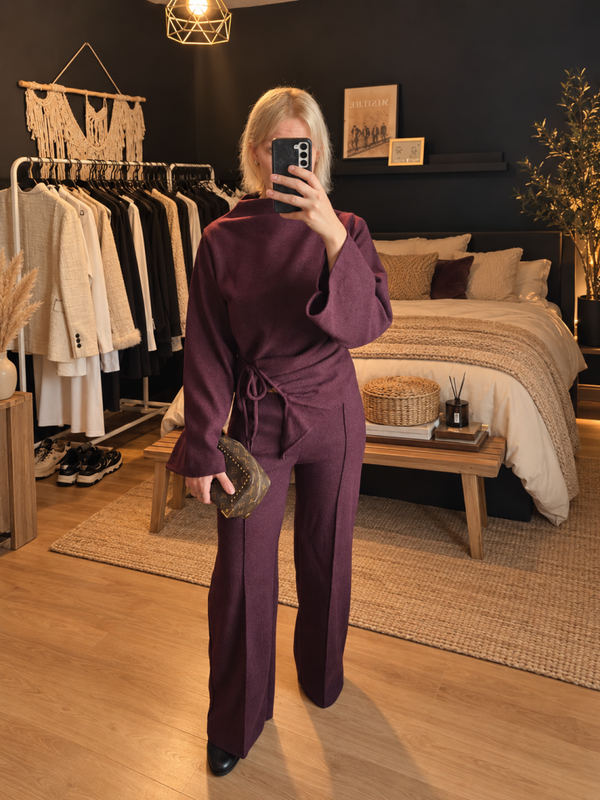 Knit 2 piece set to tie – wide pants