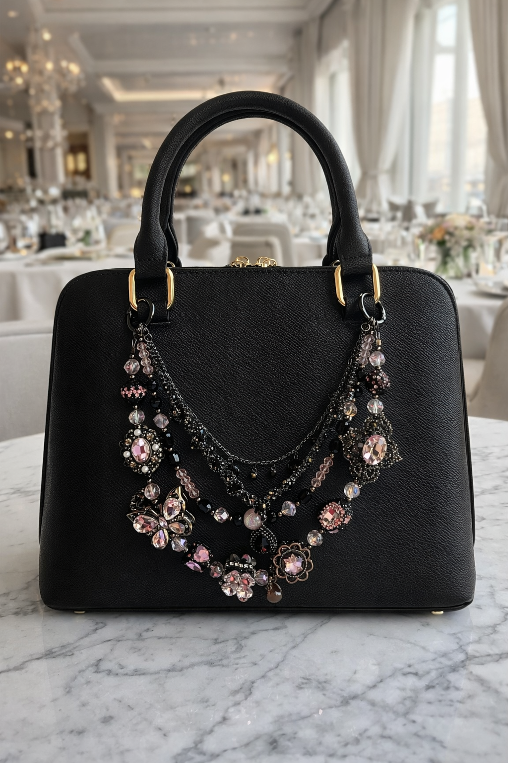 Luxury bagchain 4 layer black and pink