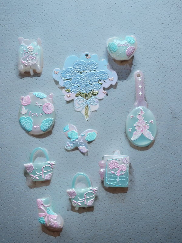 Irregular beads set Rose blue and pink