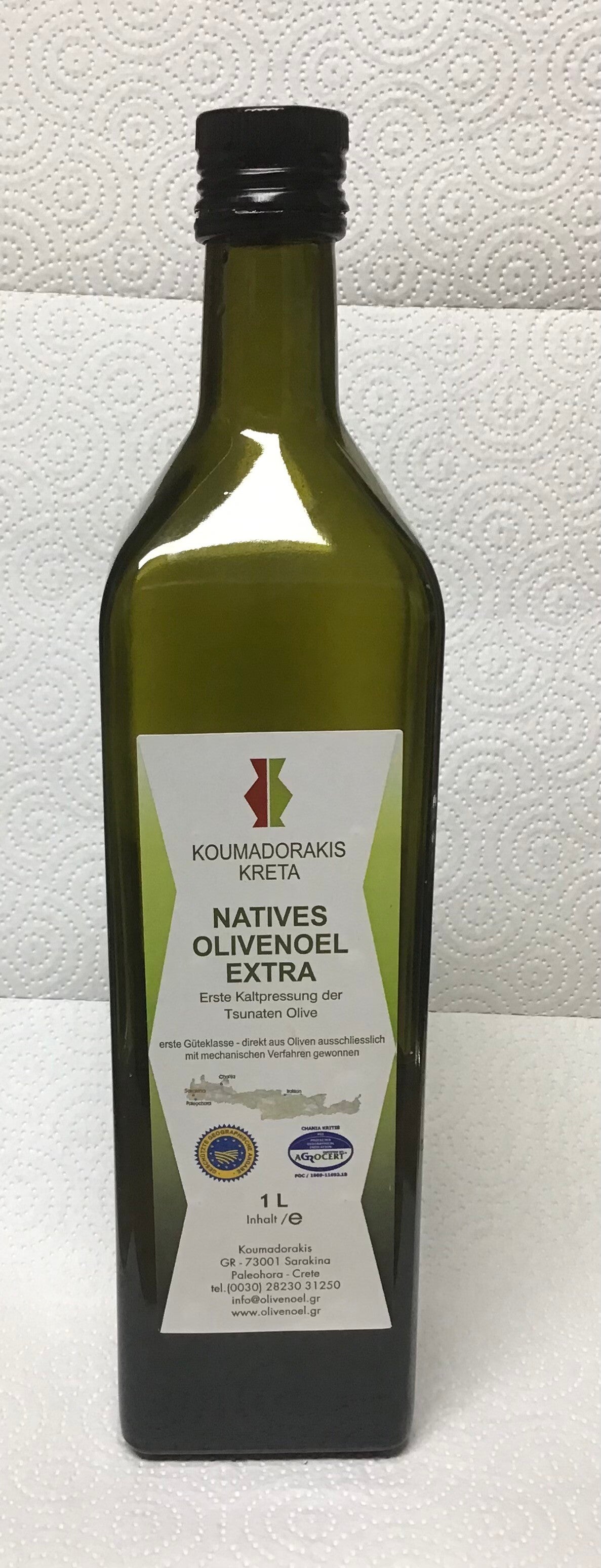 Olivenöl 144 Ltr. in 1 Ltr. Glasflaschen, 12 Fl. im Karton x 12 Karton Palette