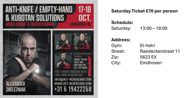 Anti-Knife / Empty-Hands Seminar 17 october 2026