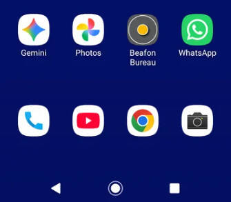 Écran Android du Beafon M6s Plus avec applications Google et WhatsApp