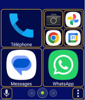 Interface Senior simplifiée du Beafon M6s Plus avec grandes icônes et accès rapide