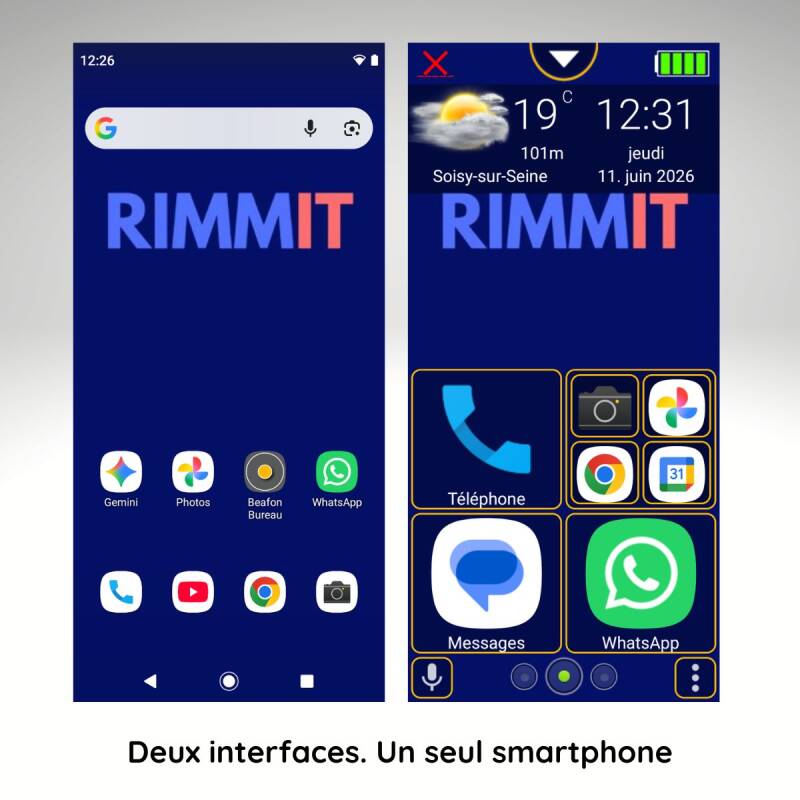 Comparaison des interfaces Android et Senior du smartphone Beafon M6s Plus
