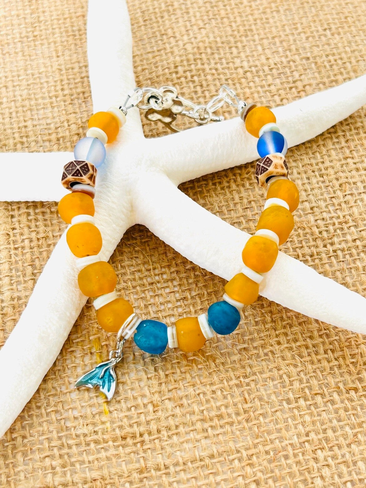Recycled yellow sea glass bracelet