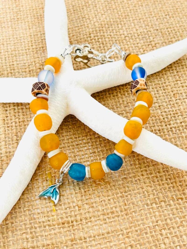 Recycled yellow sea glass bracelet