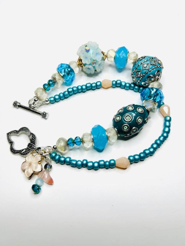 Double strand turquoise Jesse James beaded bracelet