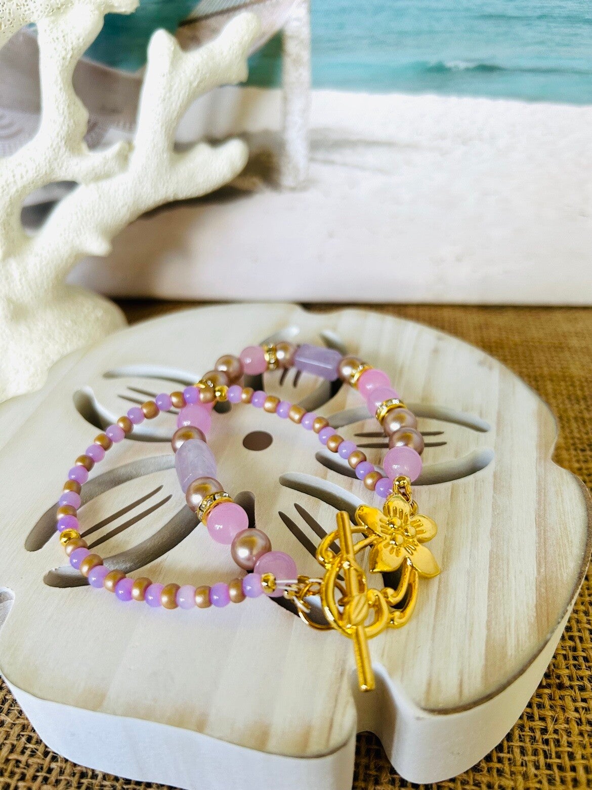 Pink and lavender double strand bracelet