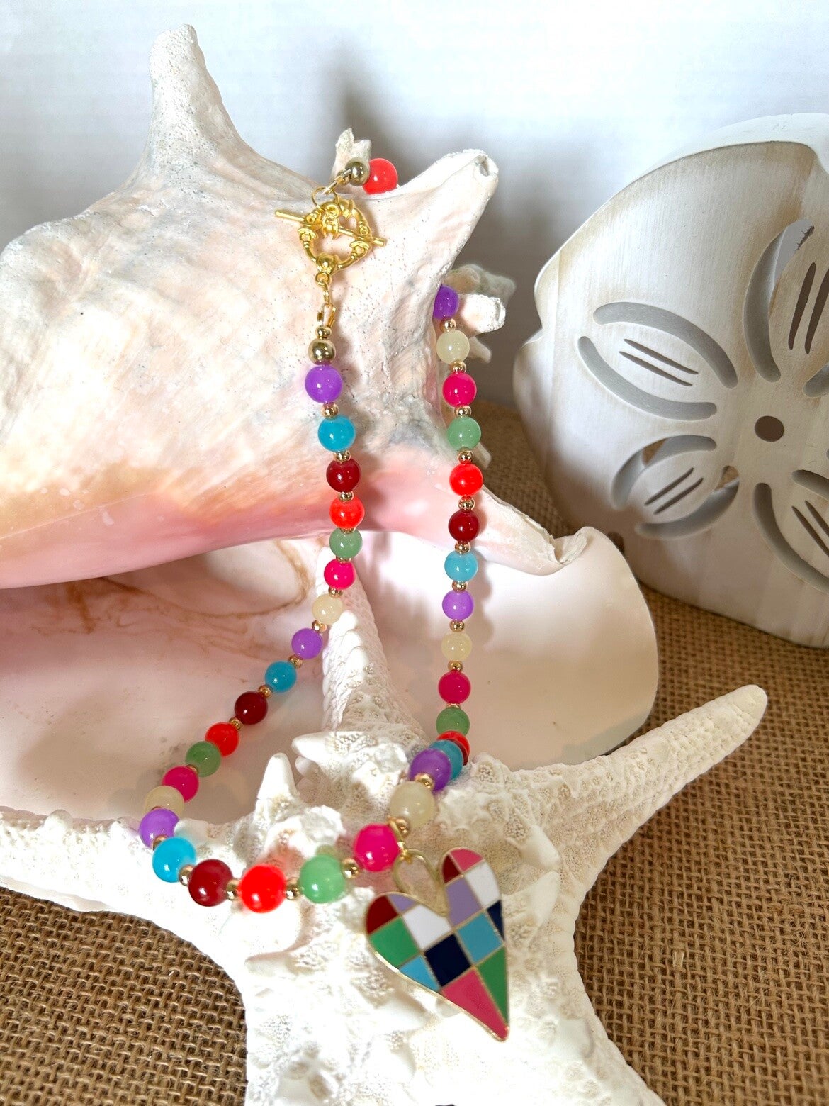 Rainbow heart pendant necklace