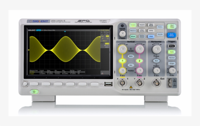 Siglent SDS1202X-E 200 MHz two-channel oscilloscope, front panel
