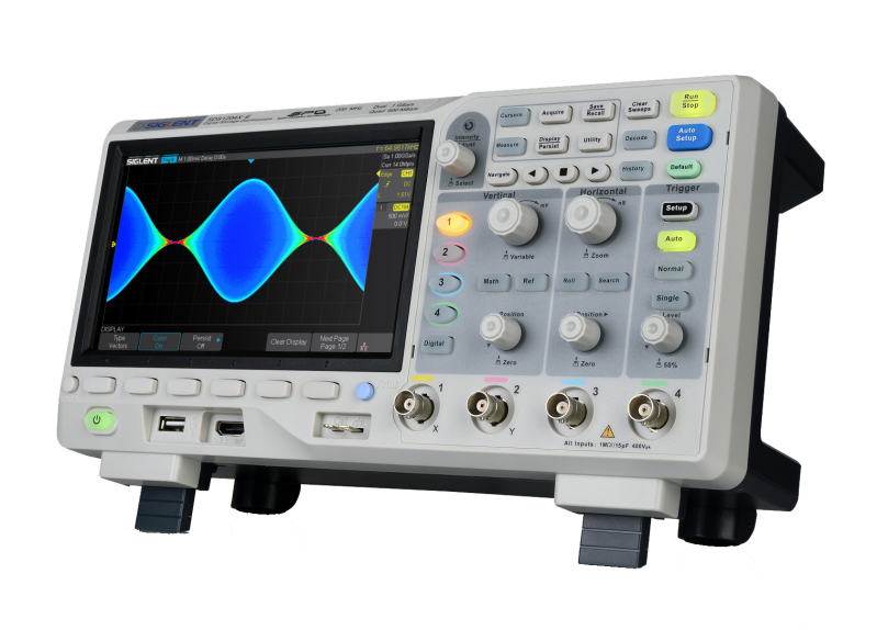 Siglent SDS1204X-E displaying a modulated signal in colour-temperature mode