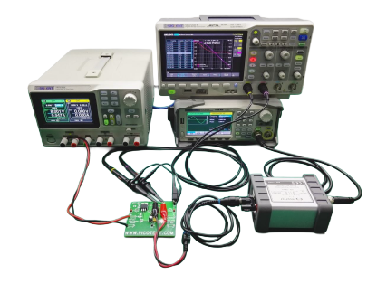 The Bode II measurement setup: scope, generator and injection transformer around the DUT