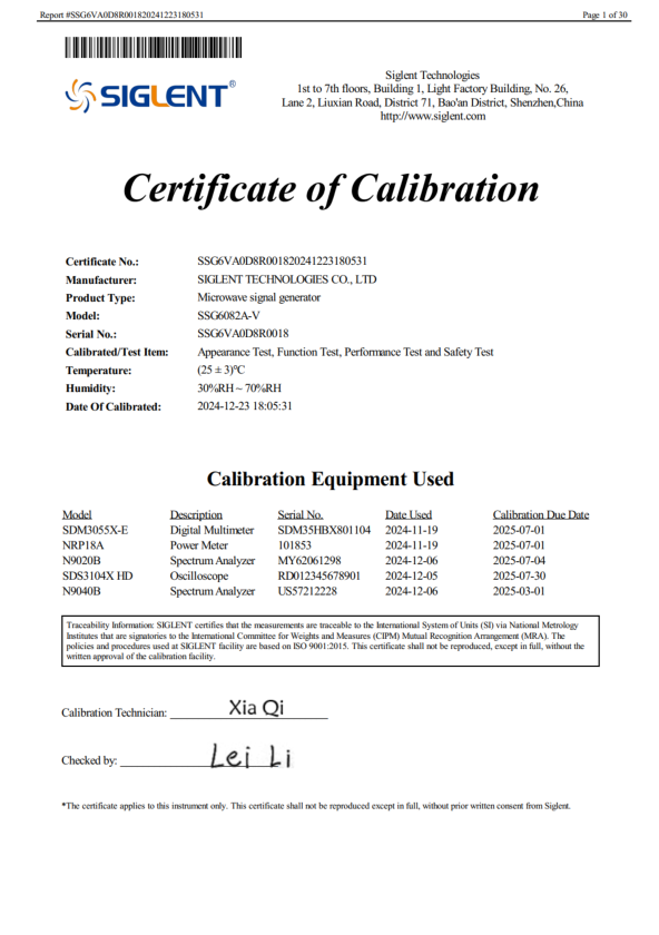 Calibration certificate