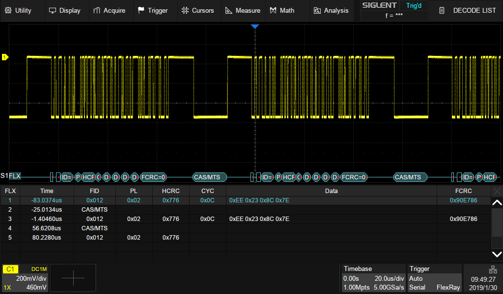 SDS-5000X-FlexRay — FlexRay trigger & decode