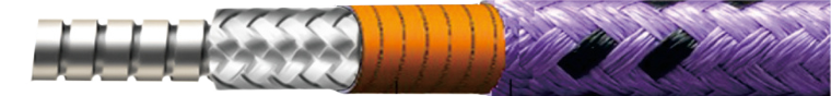 Cross-sections of RF coaxial cable constructions showing centre conductor, dielectric, braided shielding and jacket