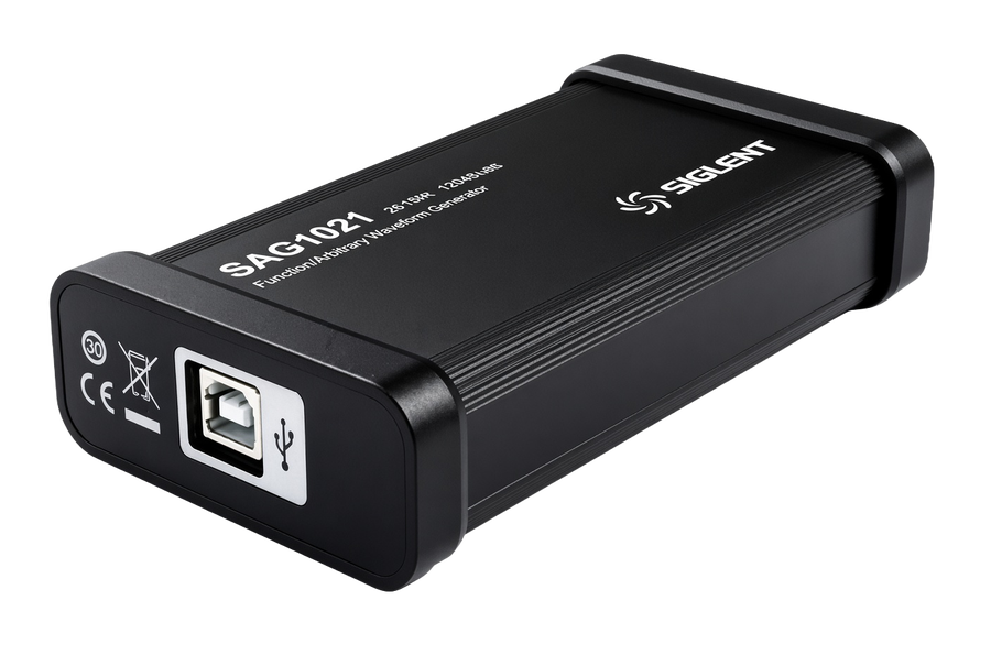 SAG1021I rear three-quarter view showing the USB Type-B socket and the CE, WEEE and RoHS marks