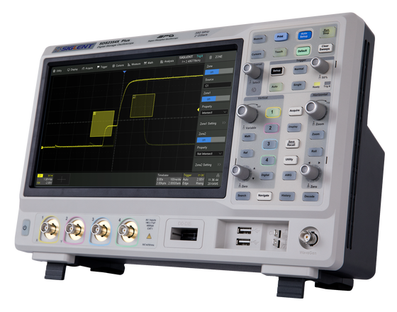 Siglent SDS2000X Plus oscilloscope angled view