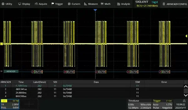 Siglent SDS7000A-ARINC trigger & decode (software)