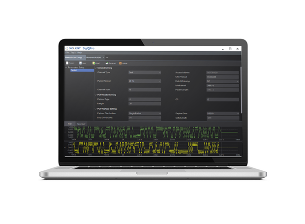 Siglent SigIQPro signal generation software running on a laptop