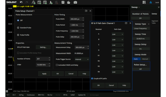 SNA6000A pulse-measurement setup screen