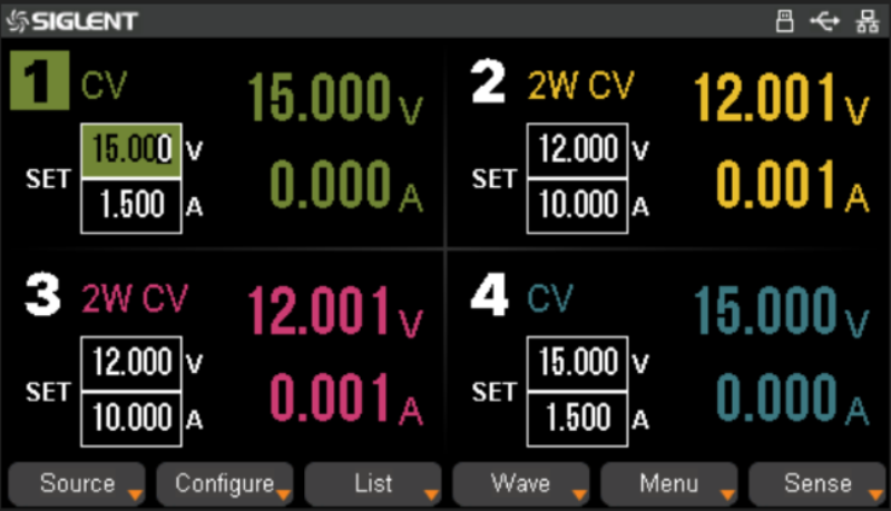 Siglent SPD4121X 4-channel display with 5-digit voltage and current