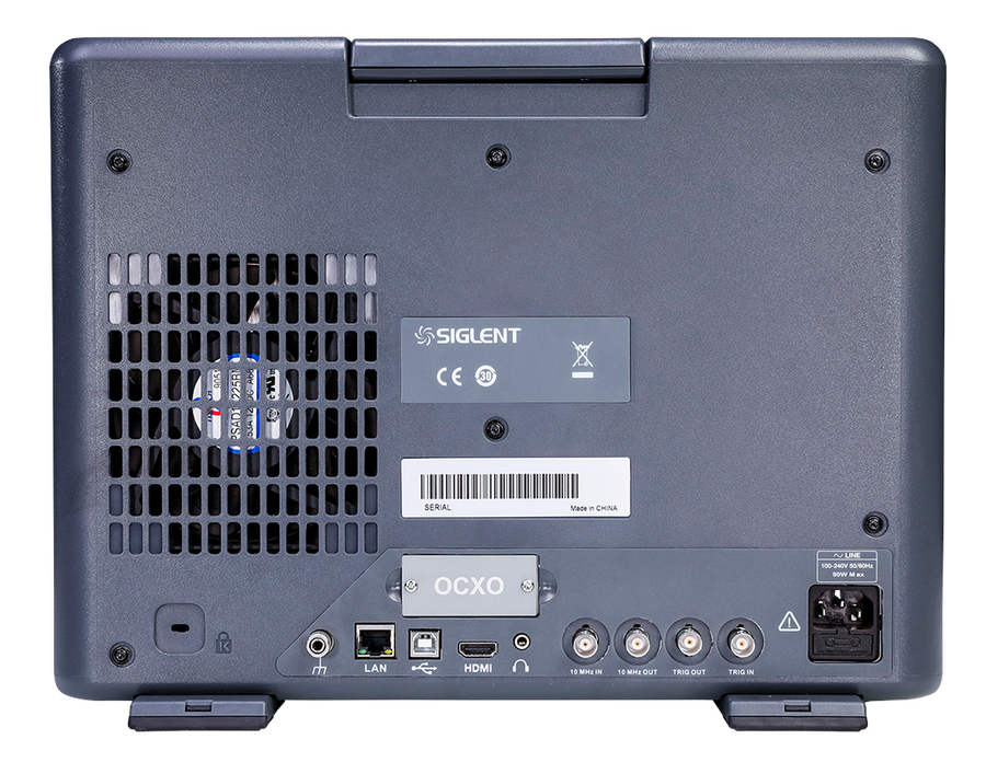 Siglent SSA5000A rear panel with OCXO slot, LAN, USB, HDMI and four BNC connectors