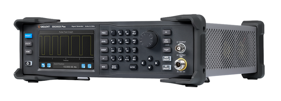 Siglent SSG3032X Plus RF signal generator, three-quarter view from the right