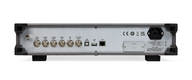 Siglent SSG6000A rear panel showing trigger, signal valid, pulse, 10 MHz out, reference in, external modulation, USB and LAN connectors