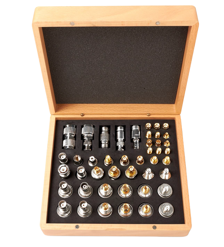 A case of assorted RF adaptors in N, BNC, SMA and TNC