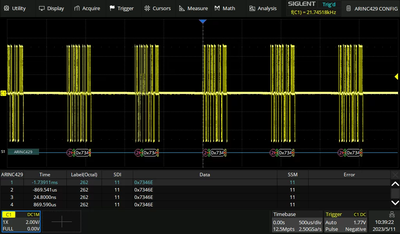 SDS-5000X-ARINC — ARINC 429 decode (no trigger)