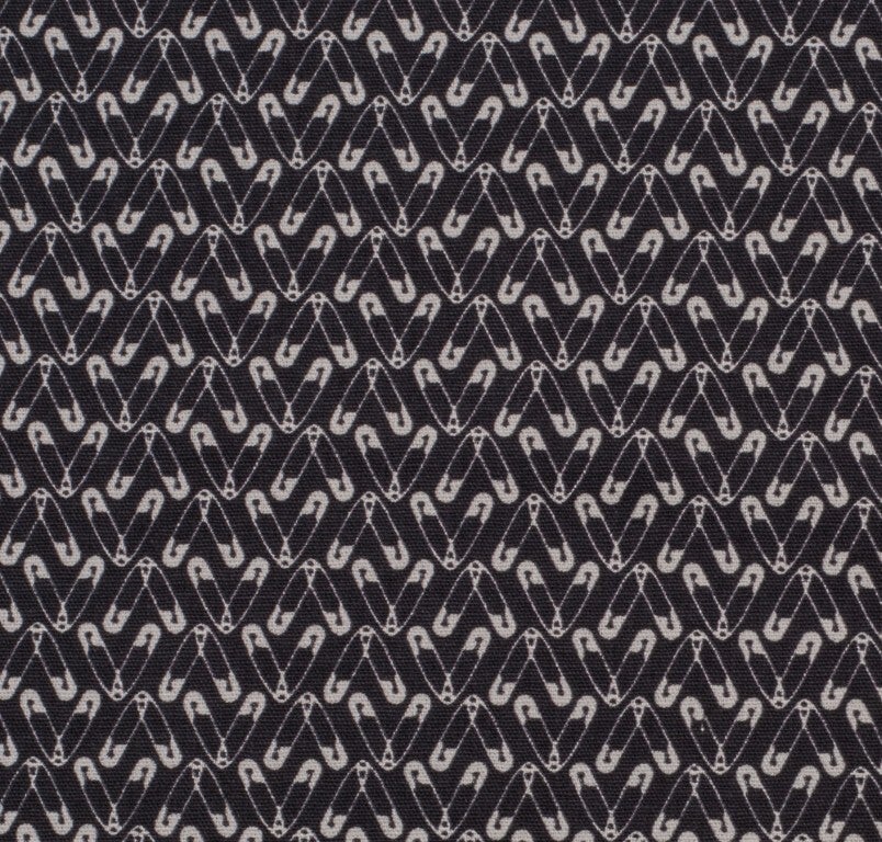 11,90EUR/m Baumwolle Webware Sew Love Sicherheitsnadeln von Lycklig Design schwarz-grau
