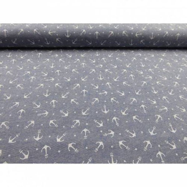9,50EUR/m Blusenjeans Chambray blau mit Ankern