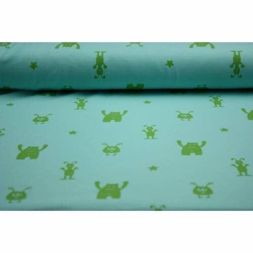 11,00EUR/m Farbenmix Jersey Best Friends türkis/kiwi