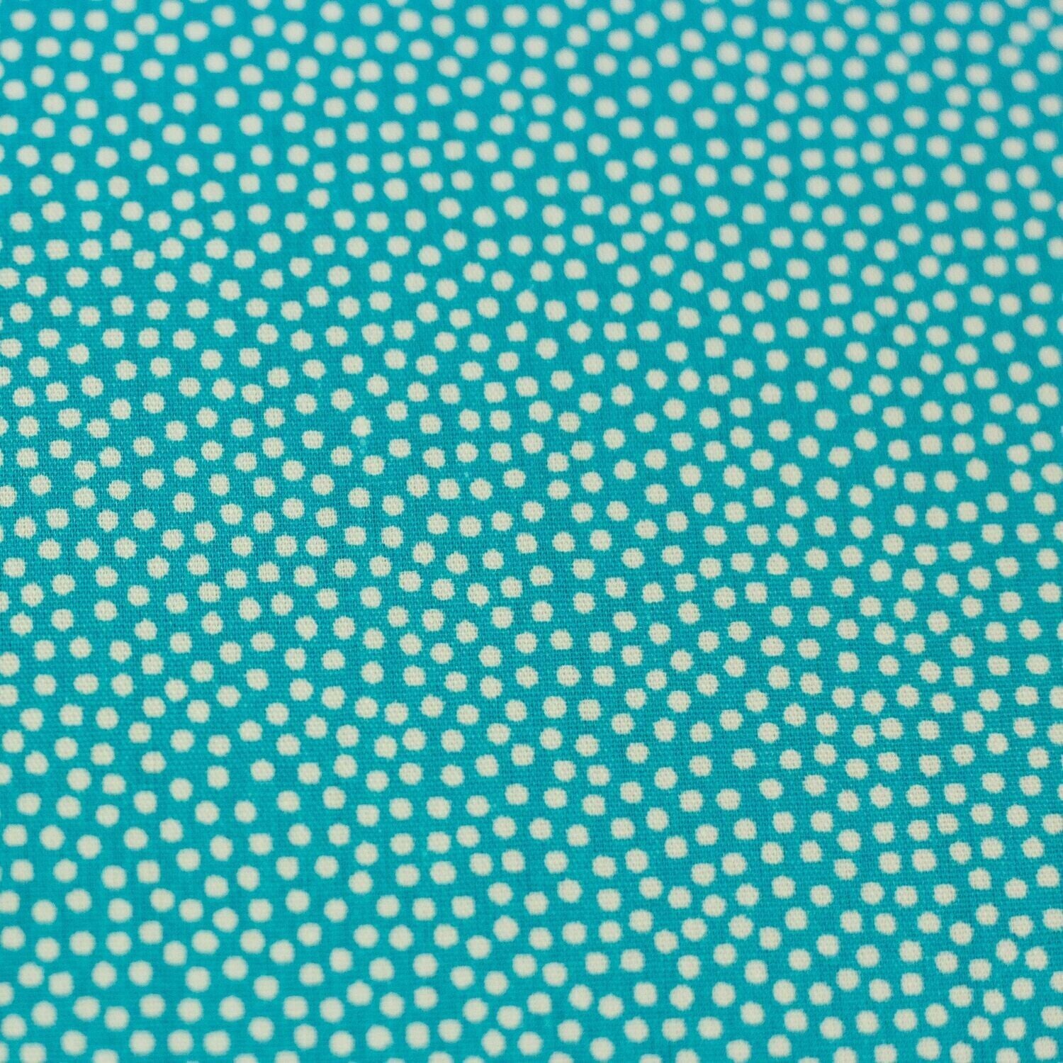 10,90EUR/m Webware Dotty unregelmäßige Punkte in weiß auf türkis
