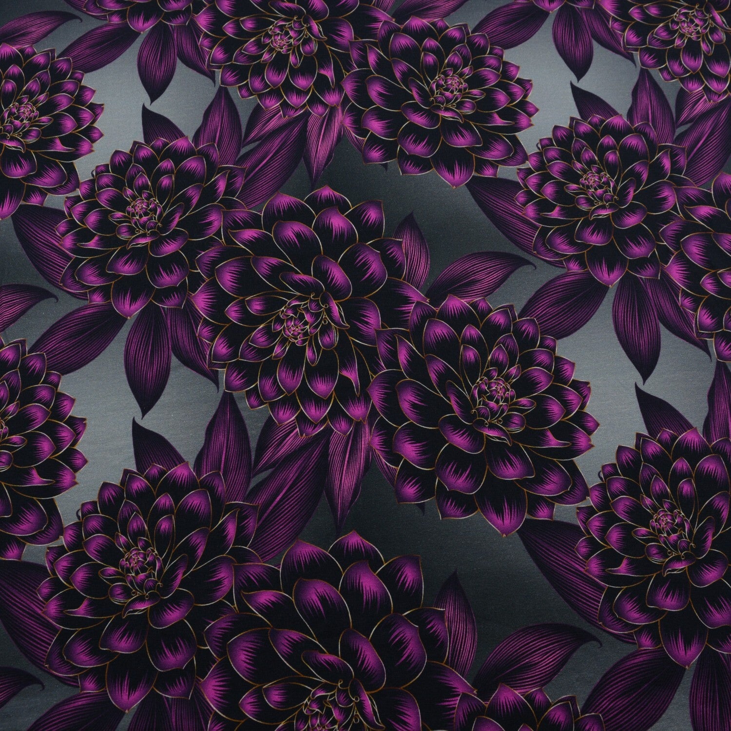 18,90EUR/m French Terry Aurora große pink/beere Blüten auf grau