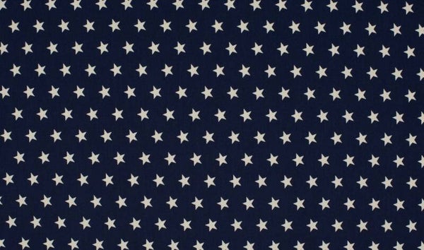 7,50EUR/m Baumwoll-Webware Sterne weiß auf navy blau