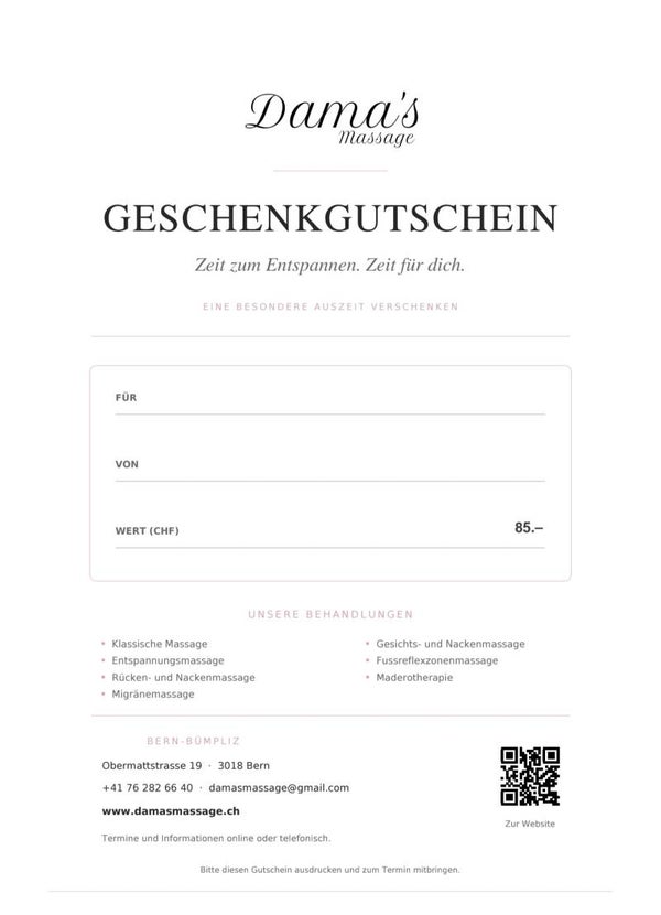 Geschenkgutschein CHF 85.– (PDF zum Ausdrucken)