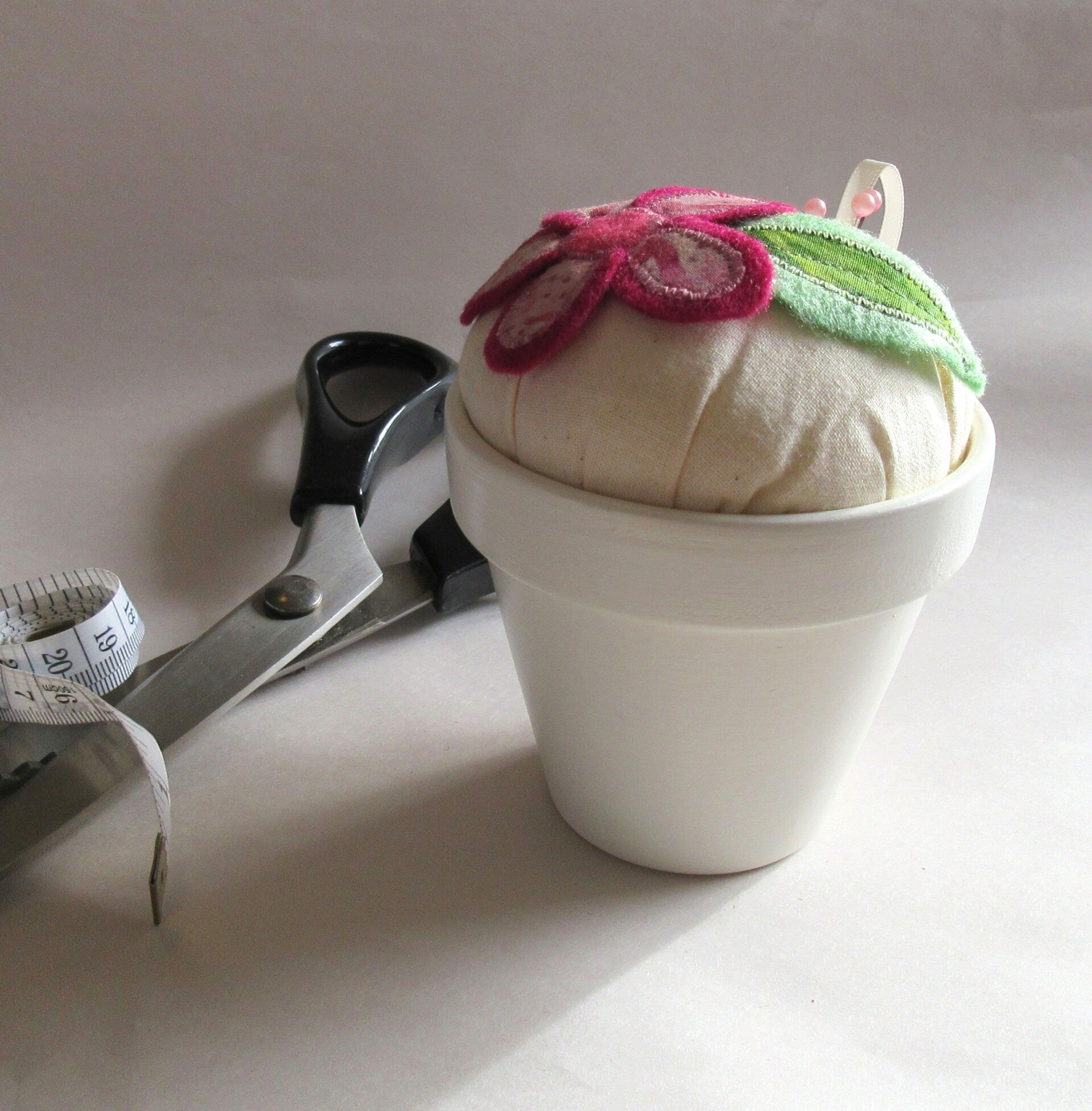 Flowerpot Pincushion - Pink Flower - Large