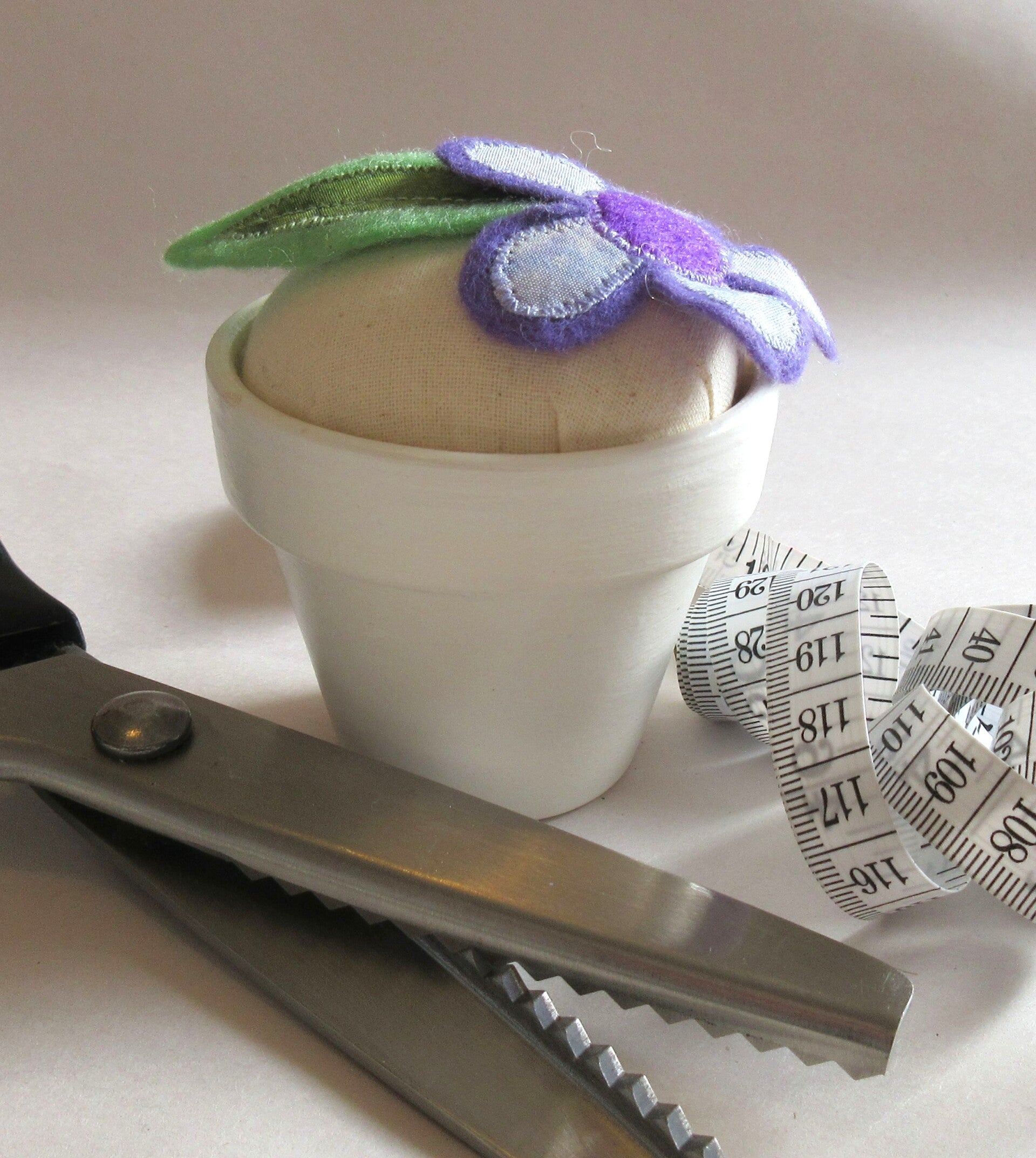 Flowerpot Pincushion - Purple Flower - Small