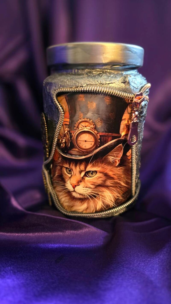 Schraubglas mittel mit "Steampunkkatze"