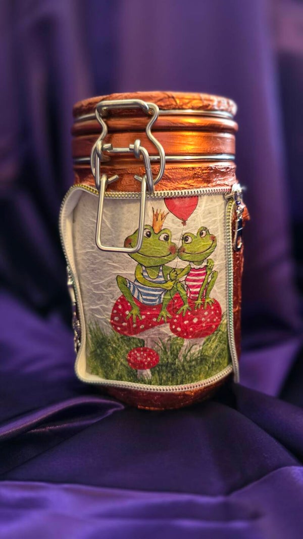 Drahtbügelglas mit Liebesfröschen (LED möglich)