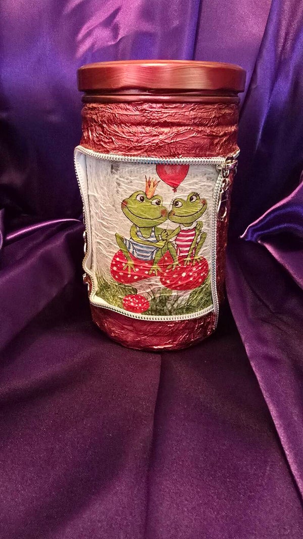 Schraubglas mit Liebesfrosch-Motiv (LED möglich)