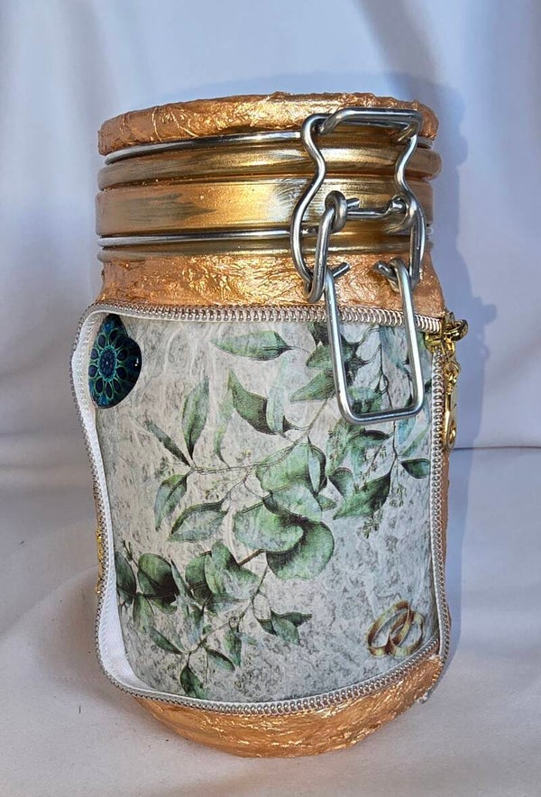 Drahtbügelglas, gold mit Hochzeits-Motiv