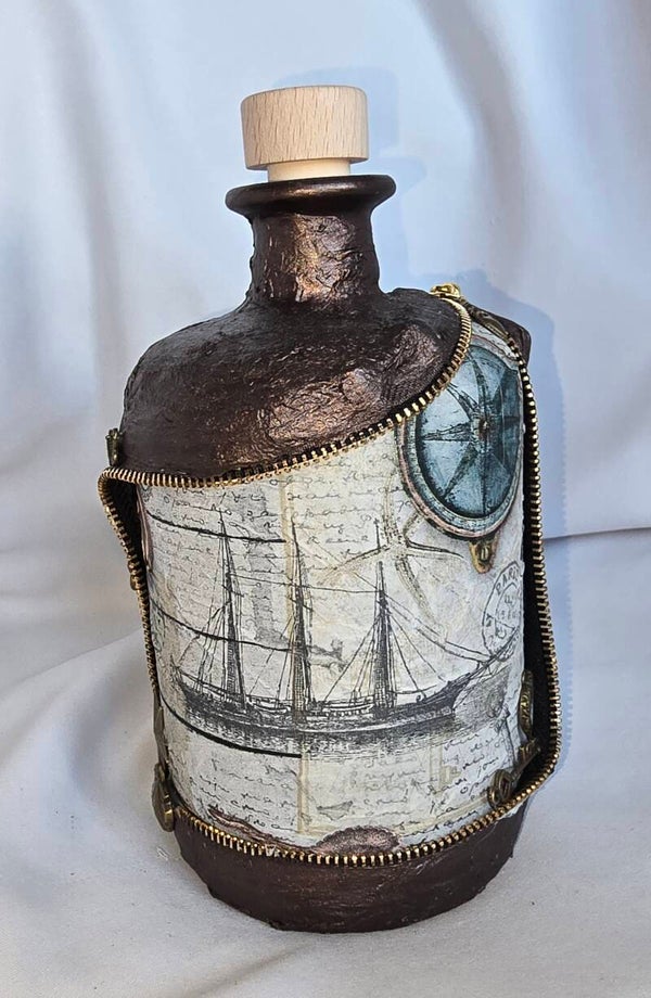 Bauchflasche mit Segelschiff-Motiv (LED möglich)