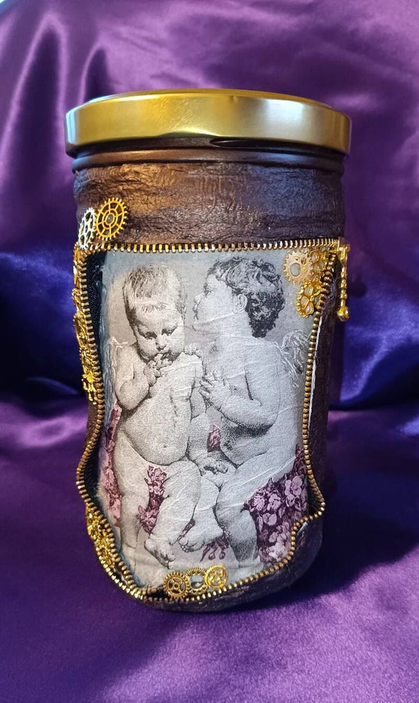 Schraubglas mit Barockengel-Motiv (LED möglich)