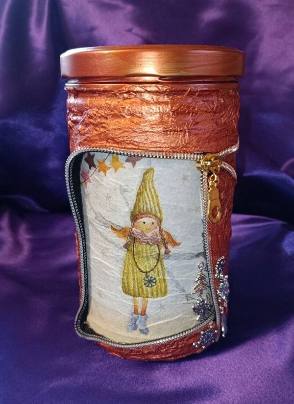 Schraubglas mit Weihnachtsengel-Motiv (LED möglich)