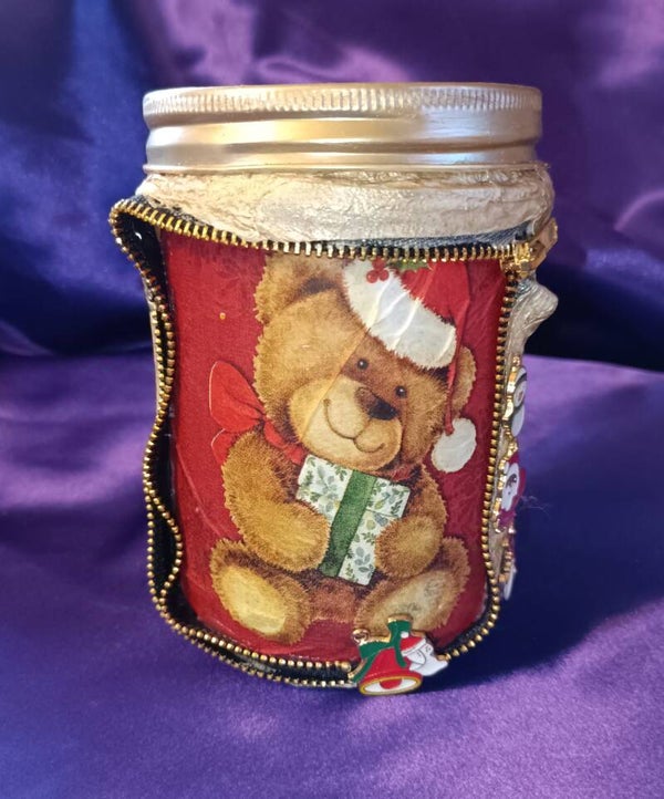 Schraubglas klein mit Weihnachtsbär (LED möglich)