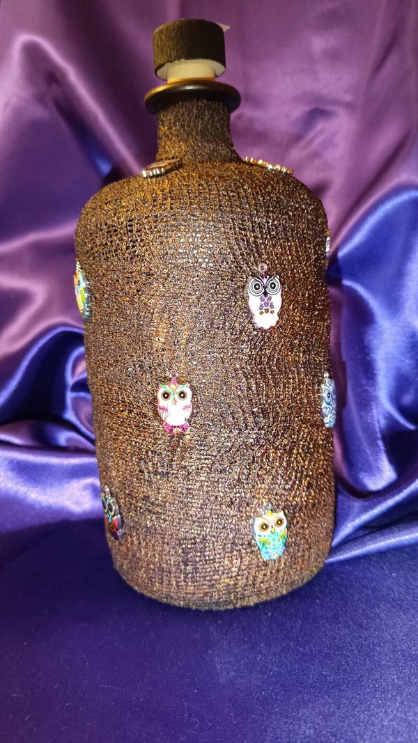 Bauchflasche groß bandagiert mit Eulen