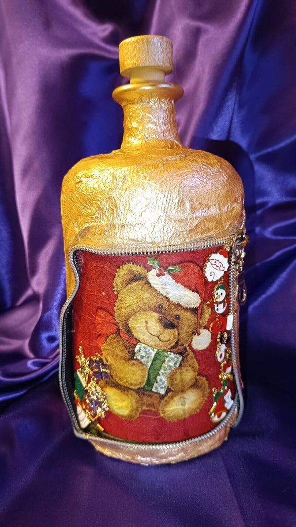 Bauchflasche groß mit Weihnachtsbär-Motiv (LED möglich)